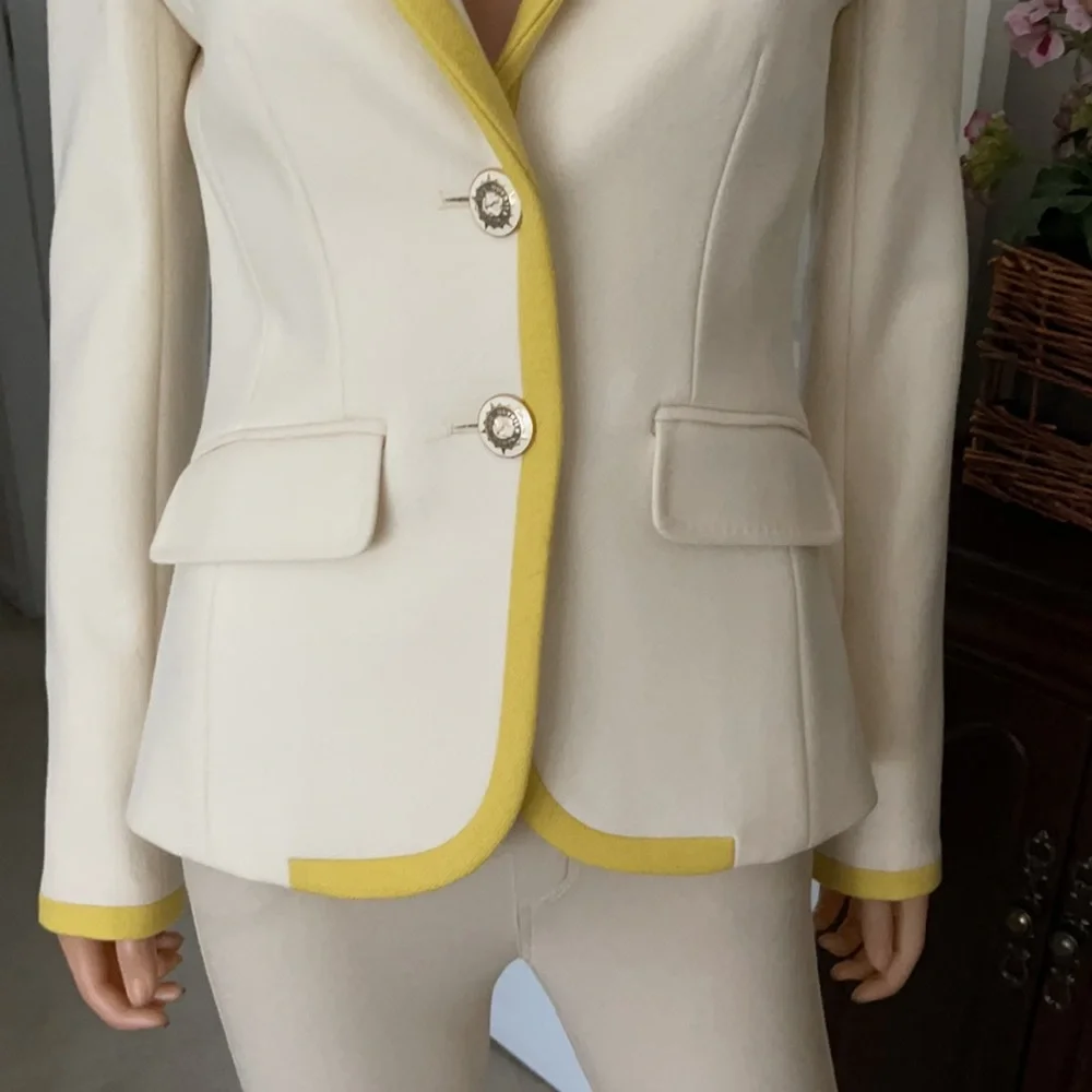NWT J. Crew Lexington Wool Blazer Cream Yellow Trim Preppy Equestrian Size 4